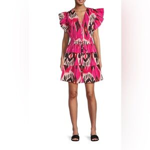 Ro's Garden Hunan Button Front Ruffle Mini Dress - Pink Print - NWT - Size M